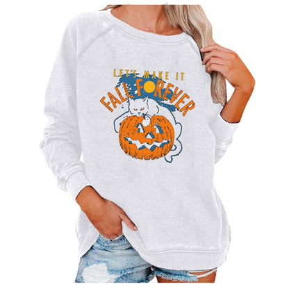 Halloween Graphic Sweatshirt for Women – Loose Casual Printed Pullover Top