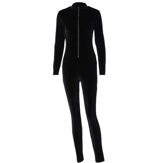 Autumn Black Skinny Streetwear Jumpsuits For Women