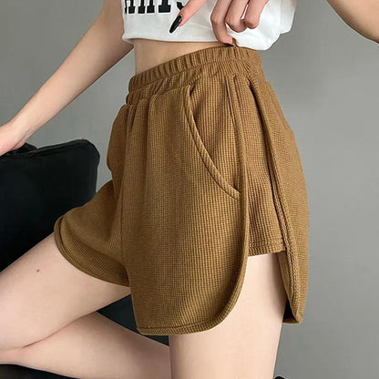 Waffle Knit High-Waisted Sweat Shorts Women – Casual & Athleisure Outfit