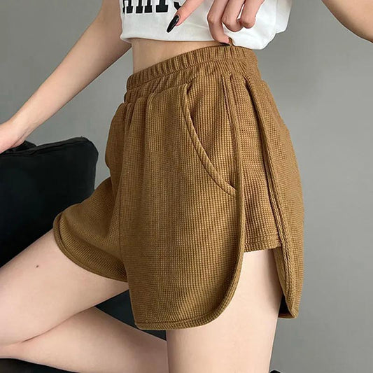 Waffle Knit High-Waisted Sweat Shorts Women – Casual & Athleisure Outfit