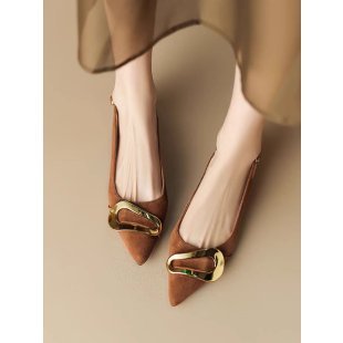 Retro Style Super Low Flat Elegant Metal Buckle On Women Shoes