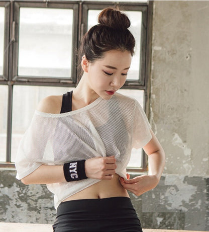 Hollow Out Mesh Crop Top for Women – Breathable Activewear & Gym Outfit