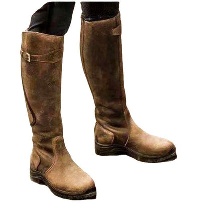 Fashion Riding Western Boots for Women | Knee-High Buckle Vintage Heel Boots