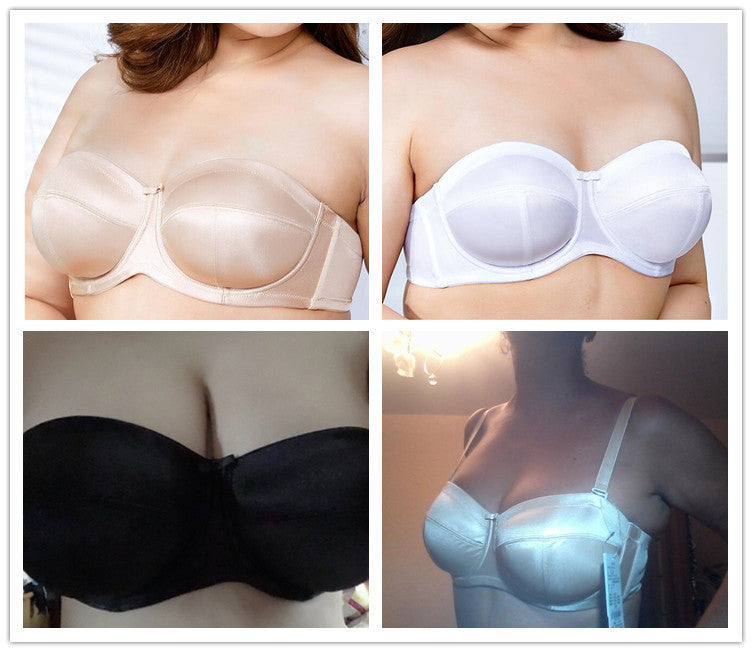 Plus-Size Strapless Bra – Sexy Glossy Half Cup Design with Non-Slip Siamese Fit