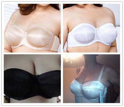 Plus-Size Strapless Bra – Sexy Glossy Half Cup Design with Non-Slip Siamese Fit