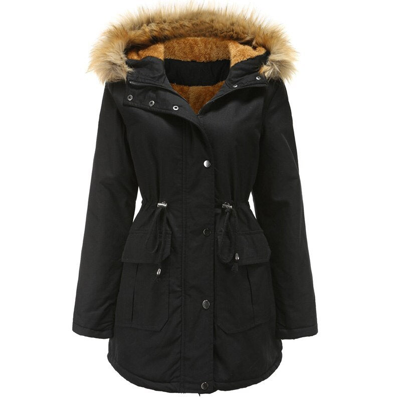 Womens Stand Collar Fur Hooded Soft Long Winter Coats