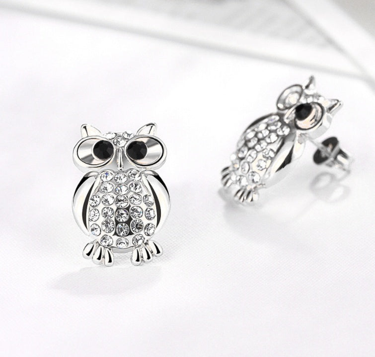 Earrings Crystal Owl Stud Rose Gold Elegant Jewelry Trend 2025