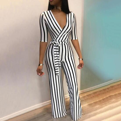 Striped Polyester Jumpsuit for Women – Everyday Casual & Chic One-Piece Outfit