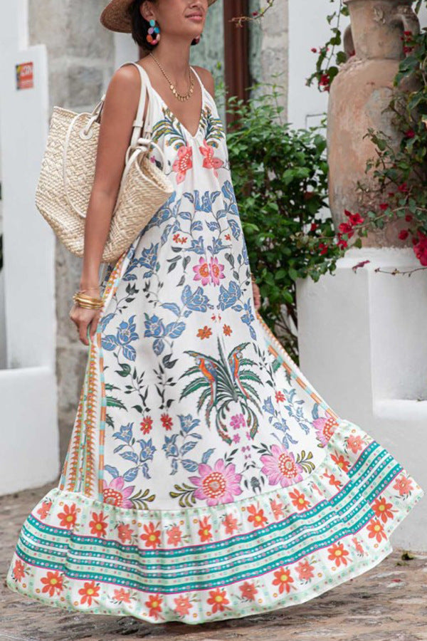 Fresh Summer Style Women V Neck Tapered Waist Dresses
