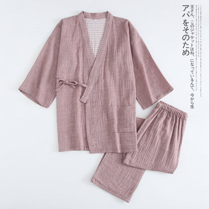 2025 Women S Kimono Pajama Set 100 Cotton Crepe Long Sleeve Top Trousers Soft Sleepwear Suit For Home