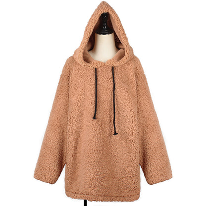 Plush Imitation Fur Hoodie – Fashionable Flip Hat Jacket for Autumn & Winter