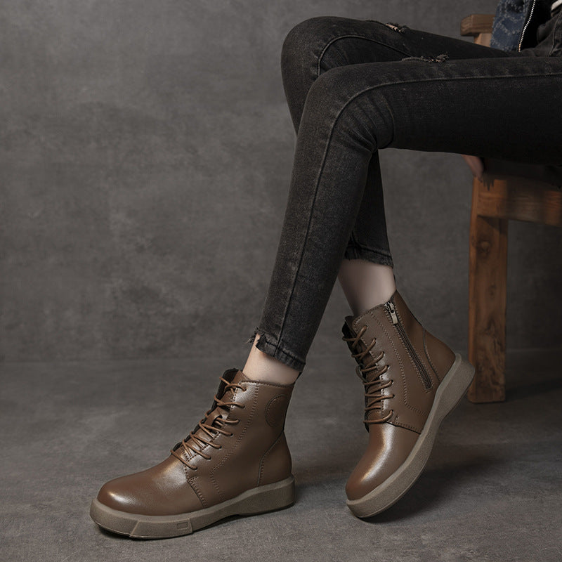 Womens Lace Up Thick Sole Retro Ankle Boots