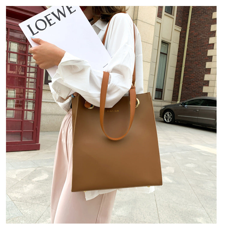 Durable PU Tote Bag Square Vertical Zipper Everyday