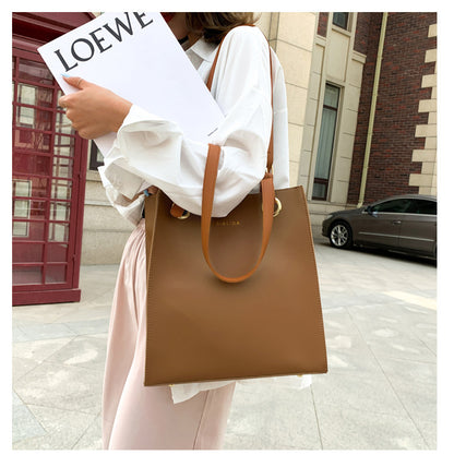 Durable PU Tote Bag Square Vertical Zipper Everyday