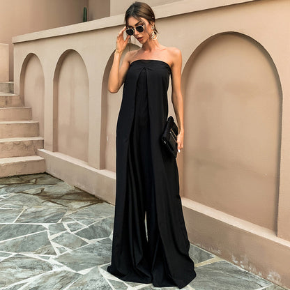 High-Waisted Wide-Leg Jumpsuit for Women – Elegant Cotton Blend Outfit 2025