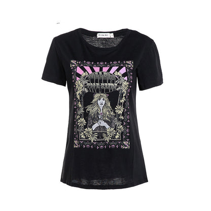 Women’s Retro Print T-Shirt – Vintage Graphic Casual Polyester Tee