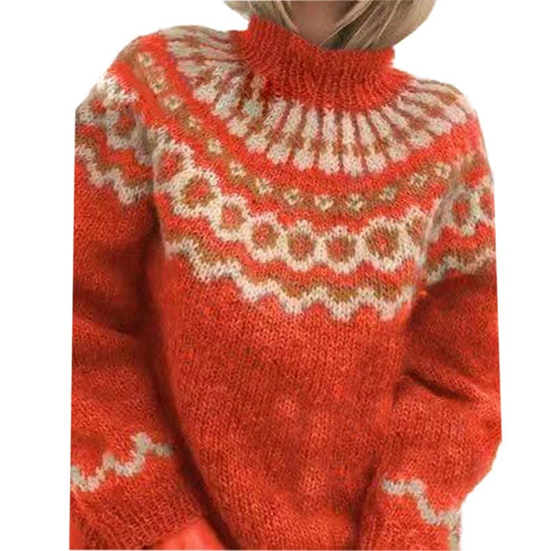 Women’s Turtleneck Knitted Sweater – Classic Polyester Pullover