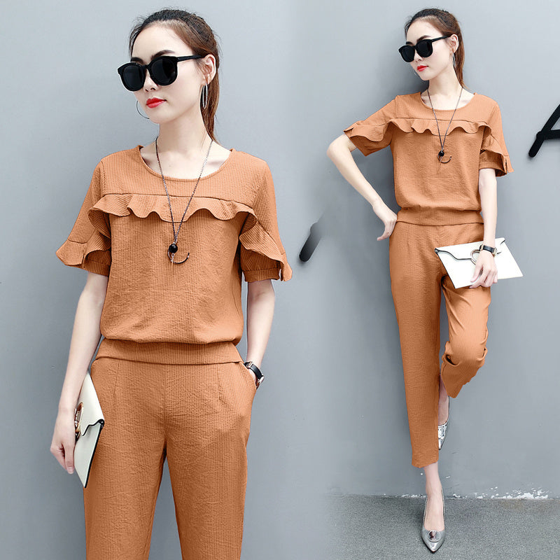 Ruffle Design Top Short Two Piece Outfit Sets