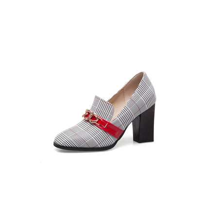 Women’s Metal-Decorative Single Shoes | Color-Block Square Toe Pumps