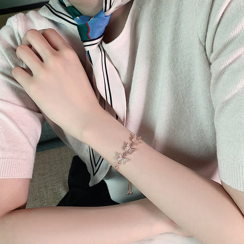 Gold Silver Color Butterfly Shaped Women Zircon Bracelets