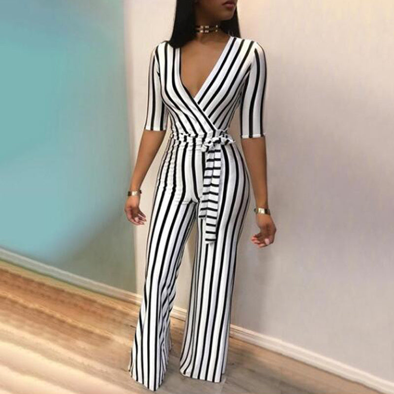 Striped Polyester Jumpsuit for Women – Everyday Casual & Chic One-Piece Outfit
