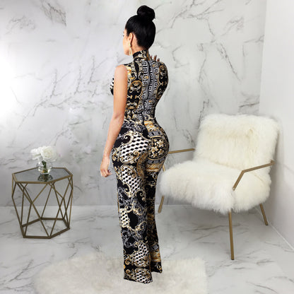 Women Ethnic Style Square Neck Sleeveless Jumpsuits