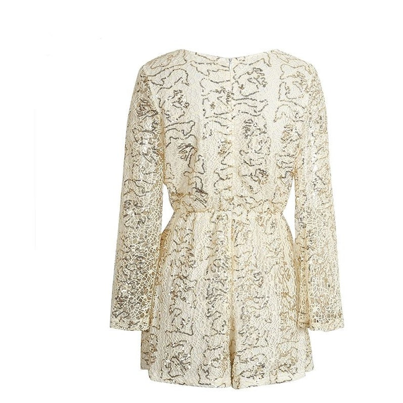 Lace V-Neck Short Romper for Women – Elegant Party & Night-Out Outfit