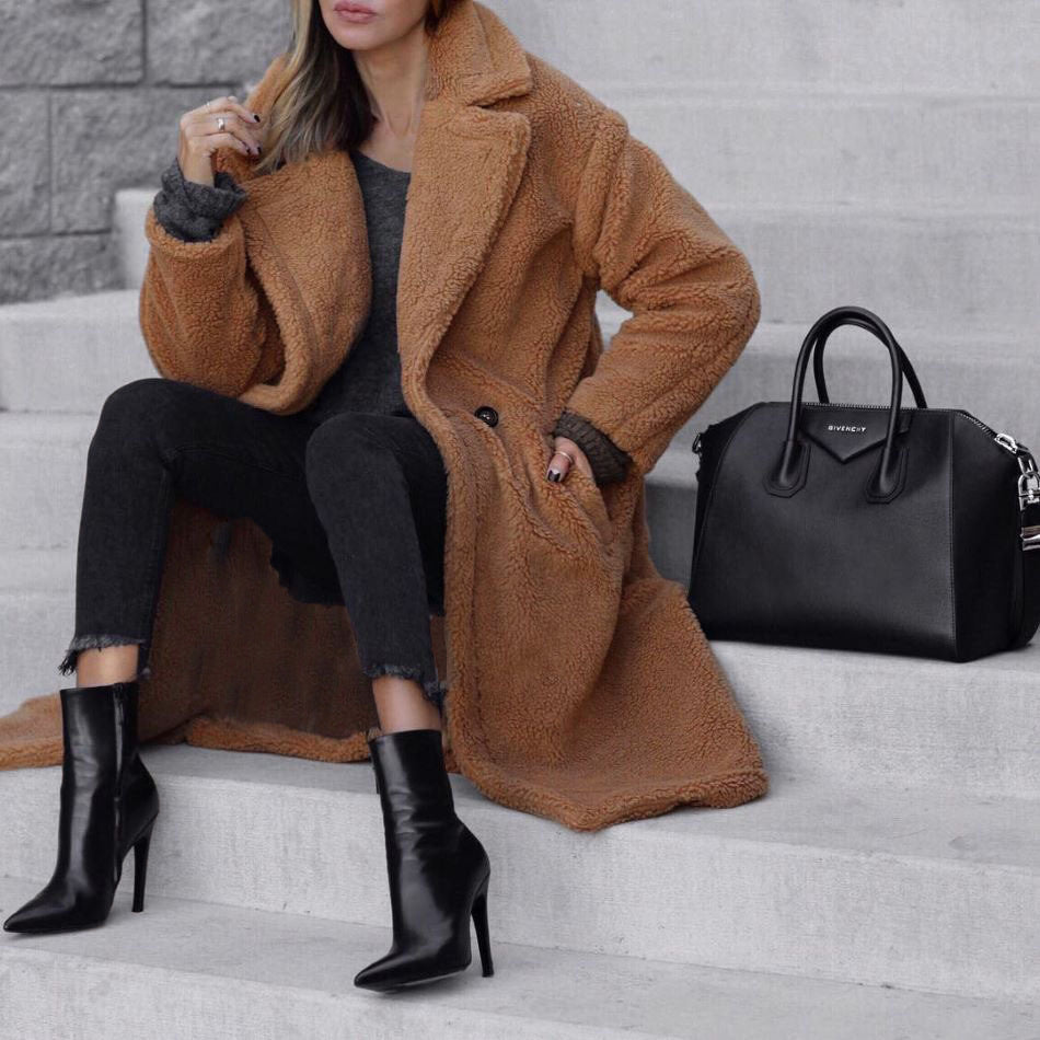 Women Fluffy Belted Elegant Outwear Coats