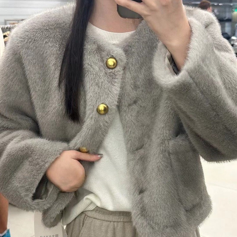 Integrated Artificial Mink Fur Short Coat – Elegant Faux Fur Jacket for Women