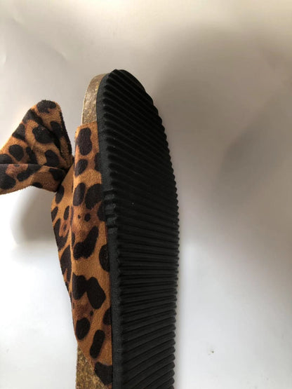 Big Ribbon Design Leopard Print Flat Slippers For Summer