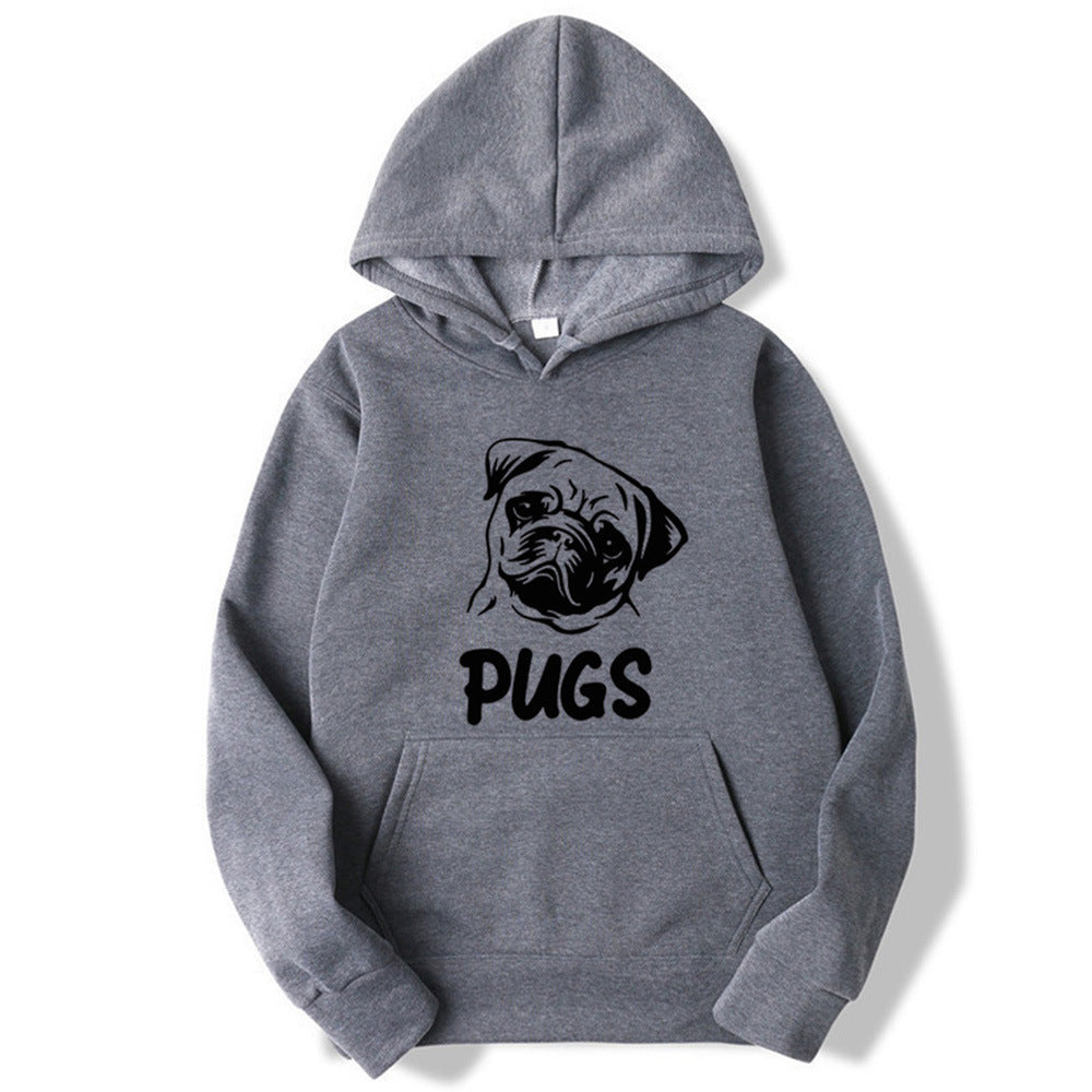 Hip Hop Pug Printed Hoodie – Retro Street Style for Men & Women