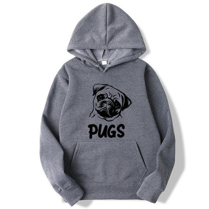 Hip Hop Pug Printed Hoodie – Retro Street Style for Men & Women