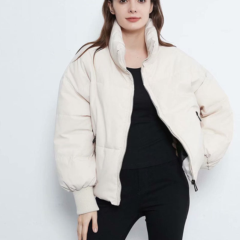 Women’s Loose Cotton Down Puffer Jackets – Elegant Winter Coats with Cashmere & Standing Collar 2025