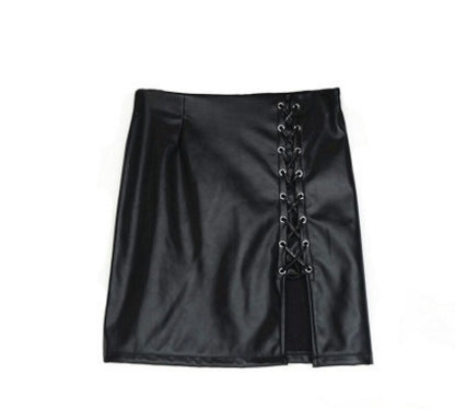 Skirts Black Lace Up PU Leather Skirt High Waisted Trend