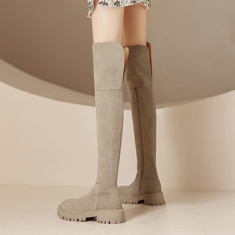 Genuine Leather Frosted Over-the-Knee Boots | Unisex Tall Suede Autumn Boots