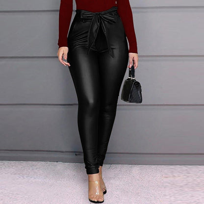 Thick Fleece Warm PU Leather Leggings Pants