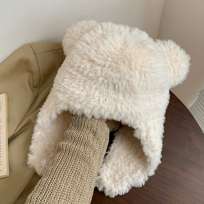 Cute Cartoon Bear Designed Women Ear Protection Thick Hat
