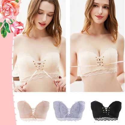 Strapless Gathered Lace Bra – Elegant Seamless Support, Comfortable Nylon Lining for Women