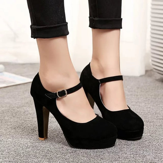 Mary Jane Heels Attractive Elegant Women Strap Buckle Shoes
