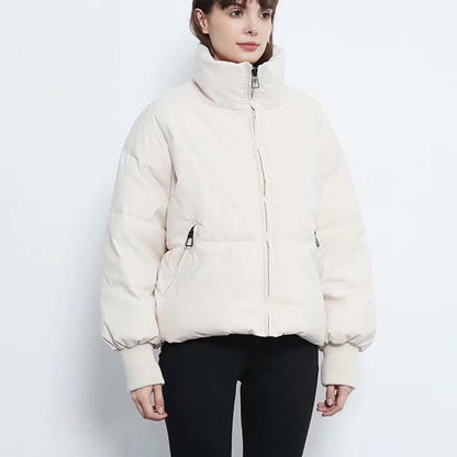 Women’s Loose Cotton Down Puffer Jackets – Elegant Winter Coats with Cashmere & Standing Collar 2025