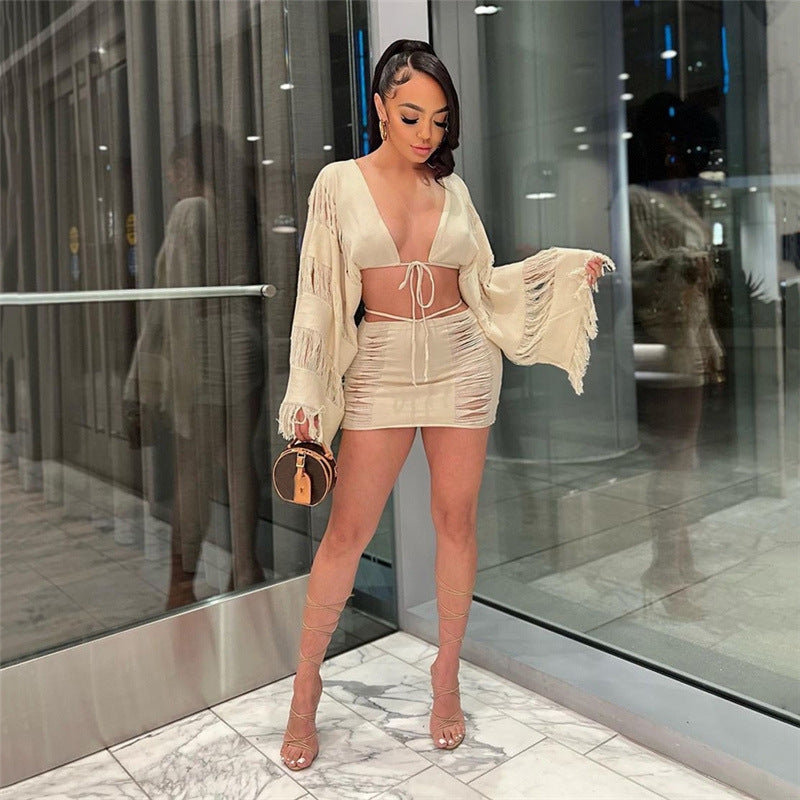 High Waist Short Skirt & Long Sleeve Top Two-Piece Outfit Set | Versatile Style 2025 Aesthetic