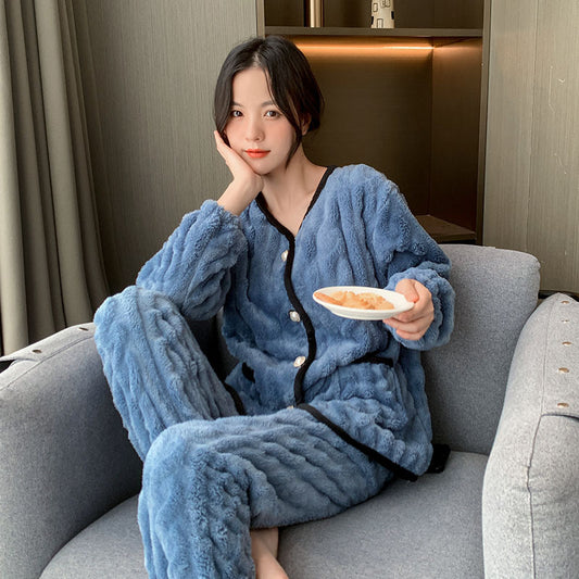Thick Warm Winter Flannel Pajama Sets For Women