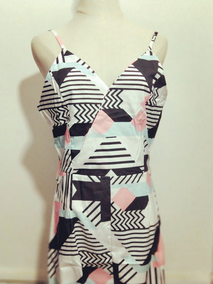 Printed Suspender Wide-Leg Jumpsuit for Women – Casual Middle-Waist One-Piece Outfit