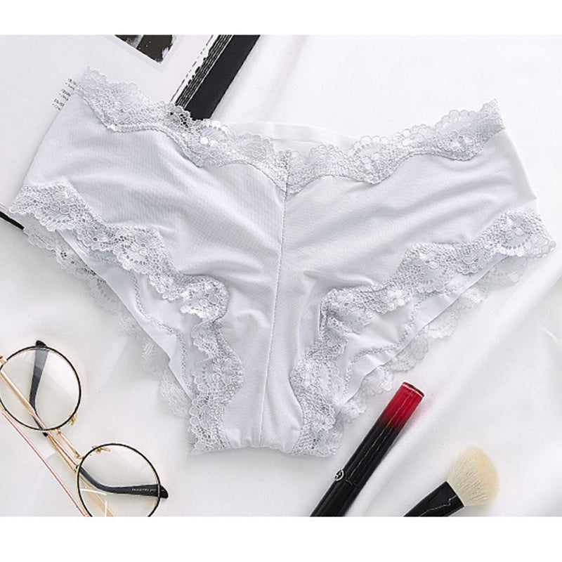 Ice Silk Lace Panties – Low-Waist Seamless Briefs with Hip-Lifting, Tummy-Smoothing & Breathable Comfort