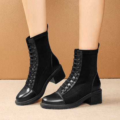 British Motorcycle Style Low Heel Ankle Boots For Women