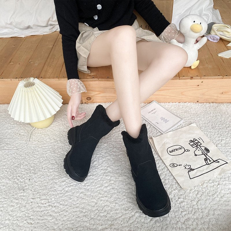 Natural Wool Insole Cow Suede Snow Boots