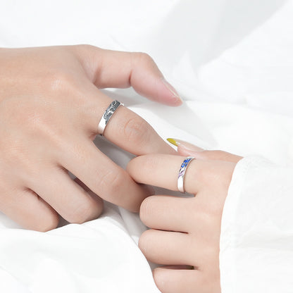 Whale & Deer Adjustable Couple Rings – Silver Nature-Inspired Jewelry, Minimalist Matching Rings