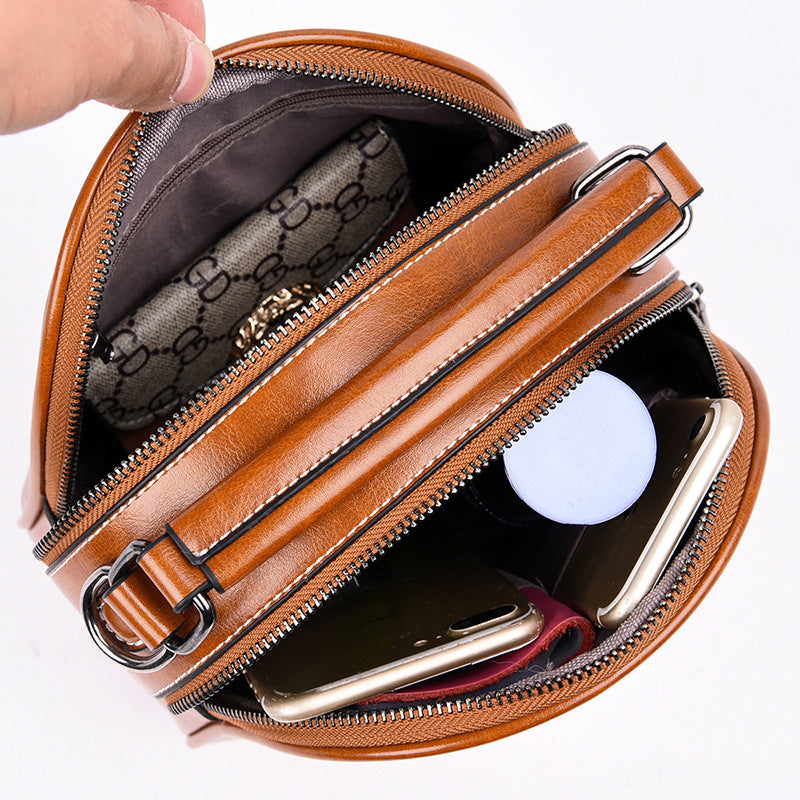 Women's Oval Shoulder Bag Smooth PU Leather Trendy