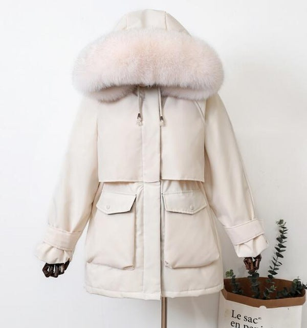 Womens Fur Hooded Slim Long Parka