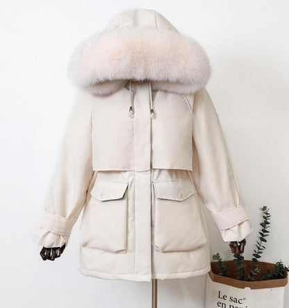 Womens Fur Hooded Slim Long Parka